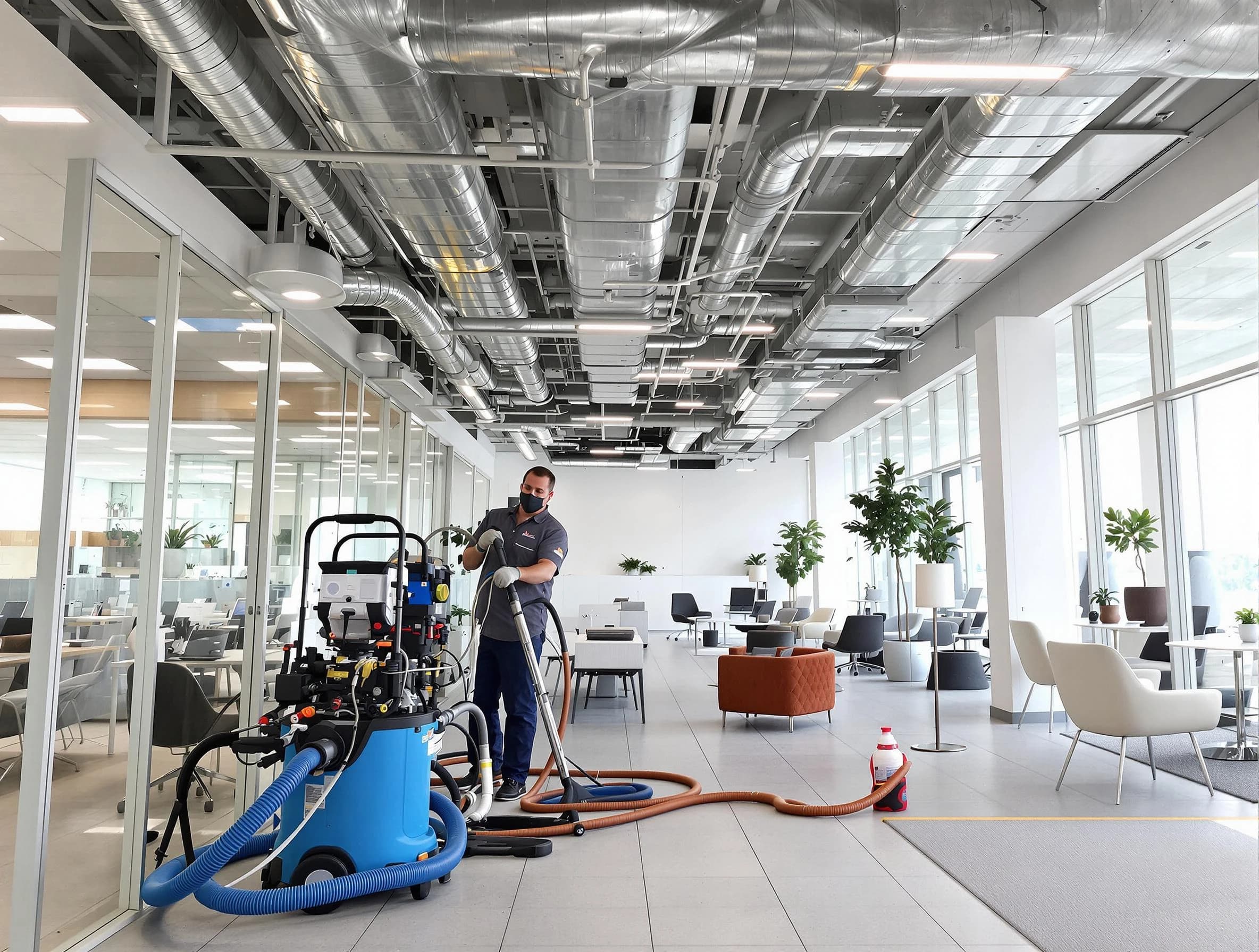 Norcross Air Duct Cleaning team conducting comprehensive commercial duct cleaning at a business location in Norcross