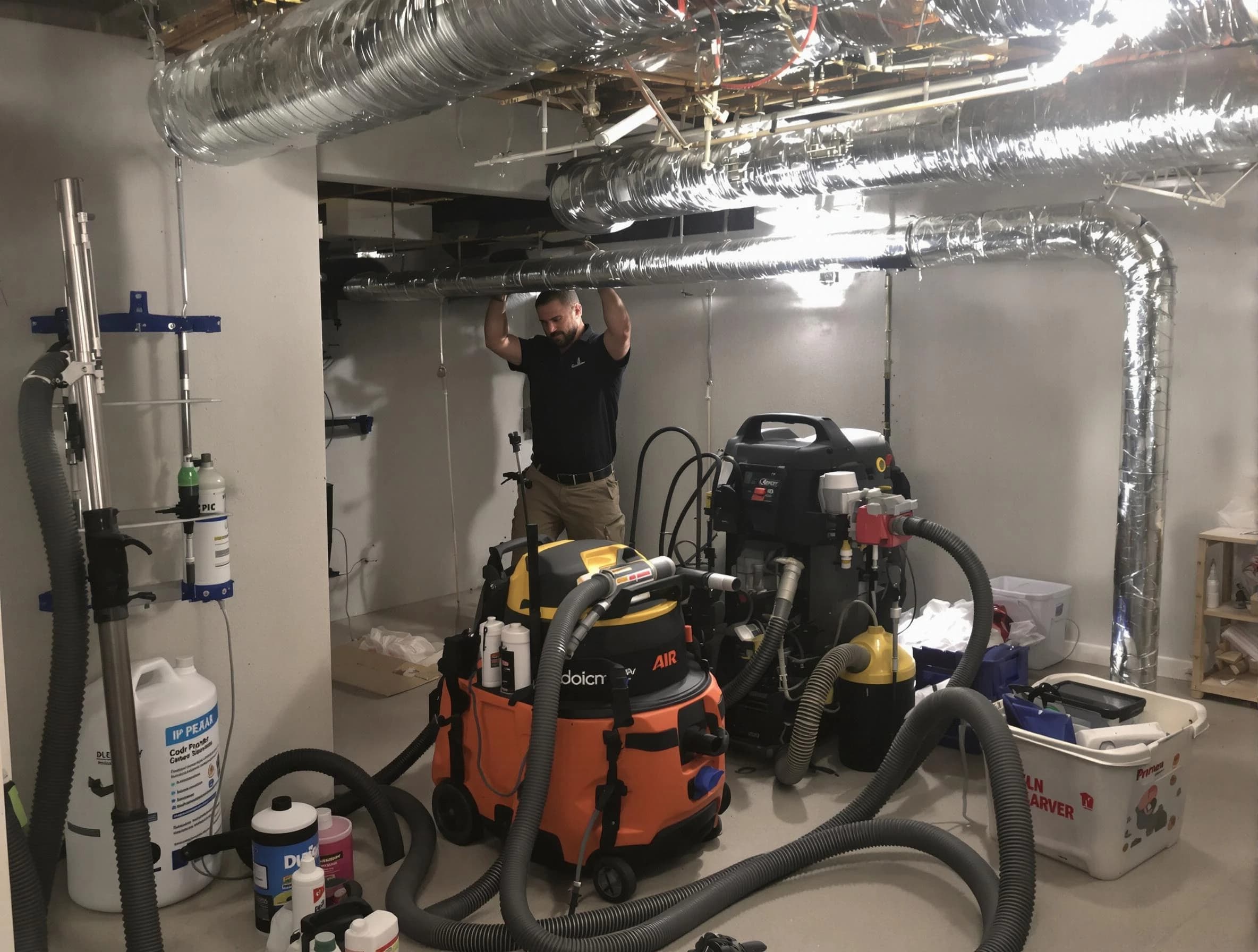 Norcross Air Duct Cleaning specialist performing professional mold removal from air ducts using safety equipment in Norcross